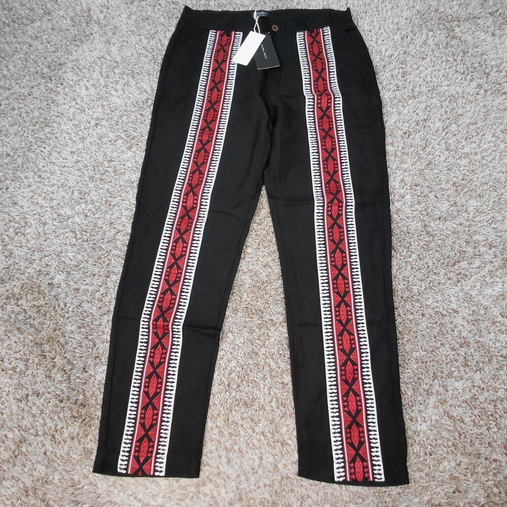 NEW Zara Aztex Linen Blend Pants Mens Large 32x28 Black Trousers Casual